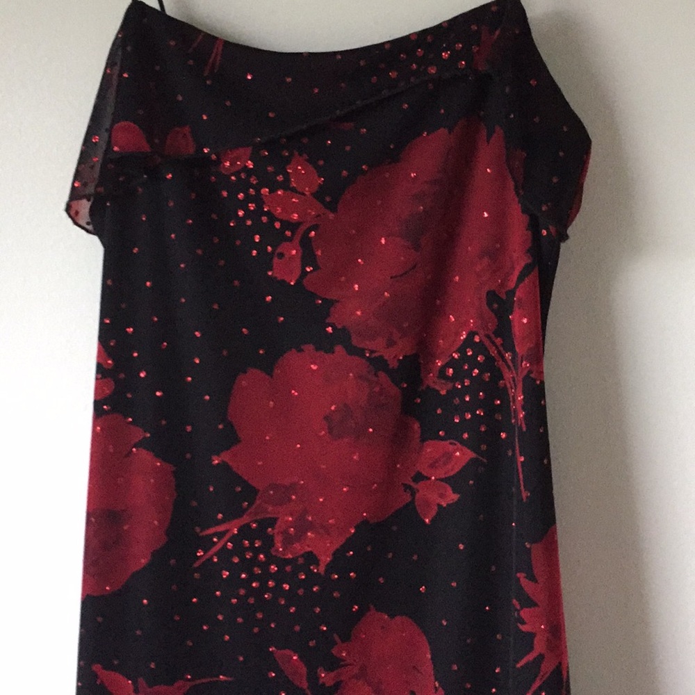 Black with Red Roses vintage dress L 90's